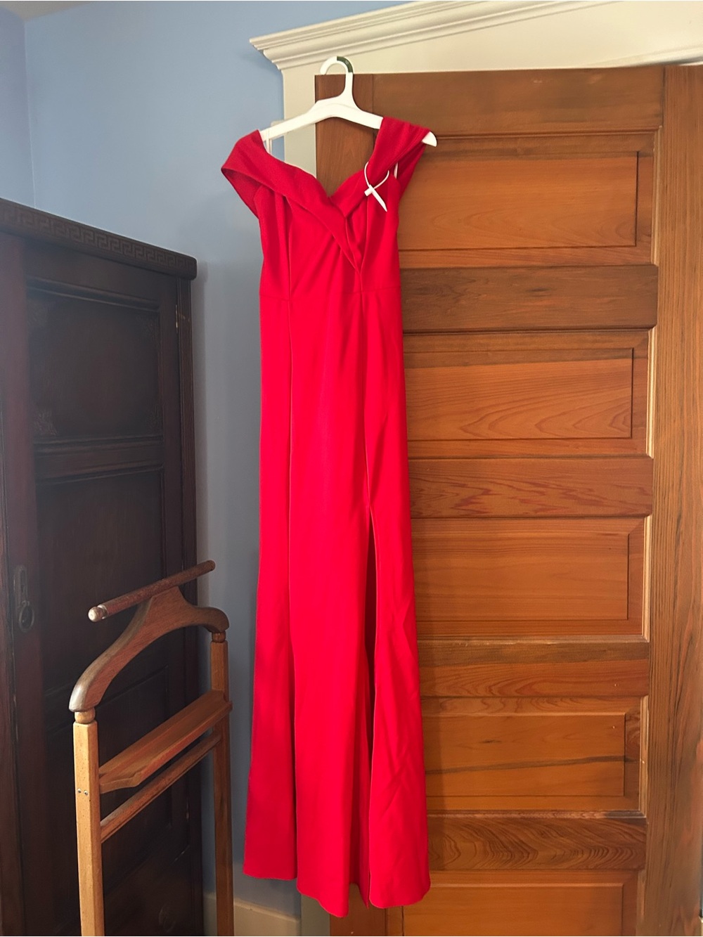 Elegant Red Off-Shoulder Evening Gown